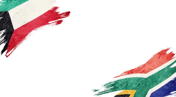 Bandeiras do Kuwait e África do Sul em fundo branco — Fotografia de Stock